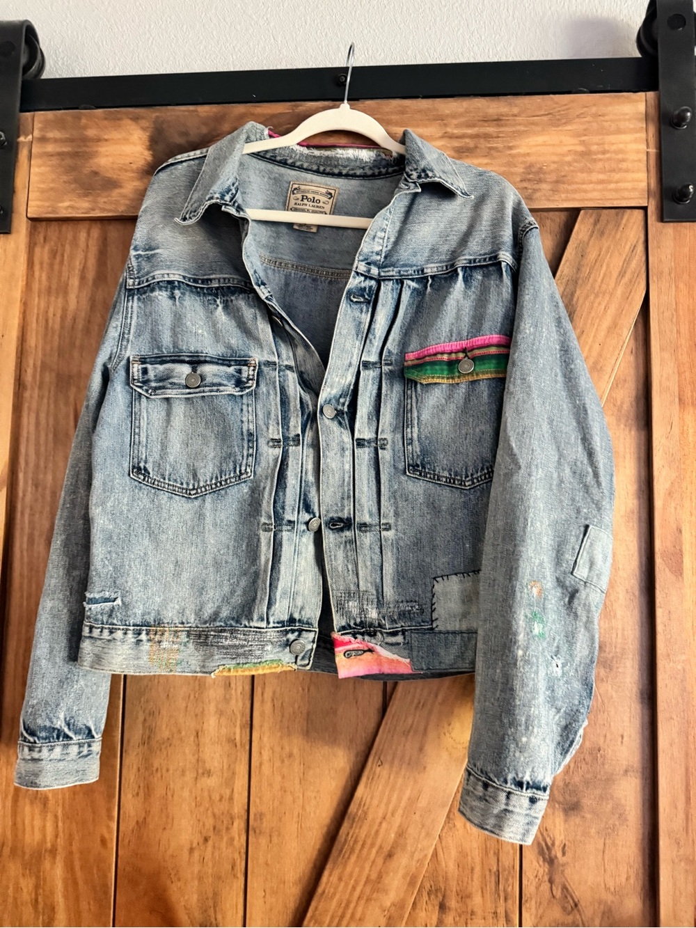 Polo Ralph Lauren Denim Patchwork Jacket with Multicolor Trim - Picture 3 of 4